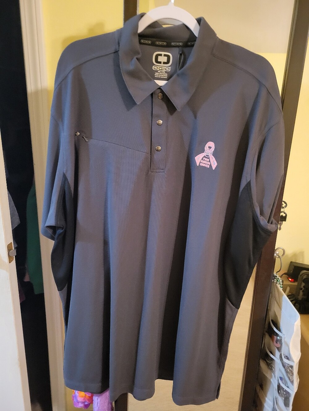 OGIO Men’s Charcoal Polo with Pink Ribbon Logo